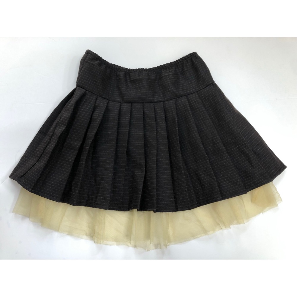 Claude Pinstripe and Tulle Pleated Skirt